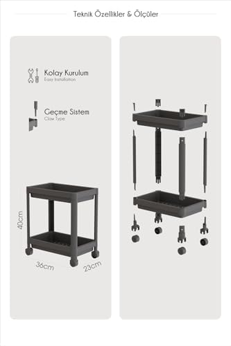 2 Katlı Tekerlekli Düzenleyici Raf Mutfak Tezgah & Evye Altı Dolap İçi Organizer, Banyo Deterjanlık ve Şampuanlık, Çok Amaçlı Taşınabilir Sebzelik, Modern Dekoratif Mutfak Raf Ünitesi (BEYAZ) - Görsel 6
