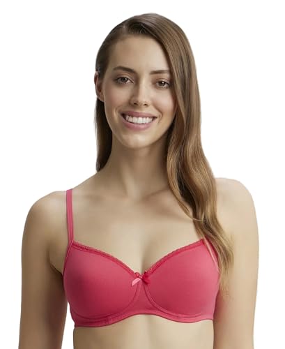 Image of Jockey 1723 Women Wirefree Padded Super Combed Cotton Elastane Stretch Medium Coverage T-Shirt Bra with Lace Styling