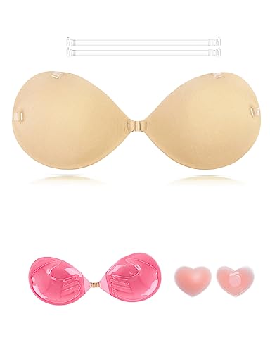 Sticky Bra Push up, Adhesive Strapless Bras for Women Dress Backless Invisible Detachable Strap Nipple Covers