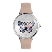 Olivia Burton Women's Signature Butterfly Ultra Slim Nude Leather Quartz Watch, 24000145, Silver White, 35 mm