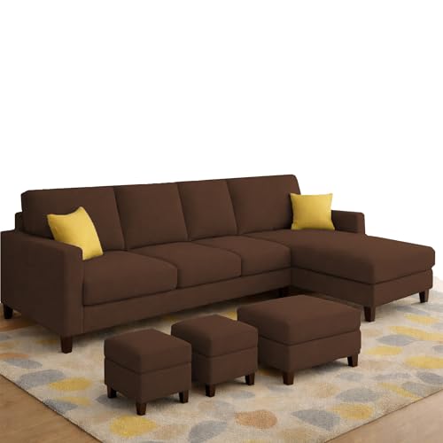 Image of Casaliving Rolando Seater L Shape Sofa Set for Living Room Left Side (Brown, 6 Seater with Ottomon - RHS)