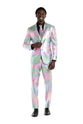 Opposuits Men’s Proper Pearly Party Suit – Metallic Holiday Outfit