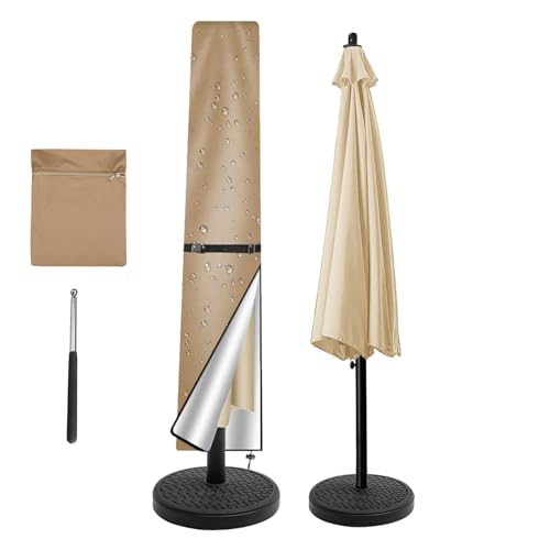 NAKIHOUSE Housse de protection pour parasol, imperméable, résistante aux intempéries, anti-UV et coupe-vent, pour parasols d'extérieur et de marché, 190 x 30/50 cm, kaki