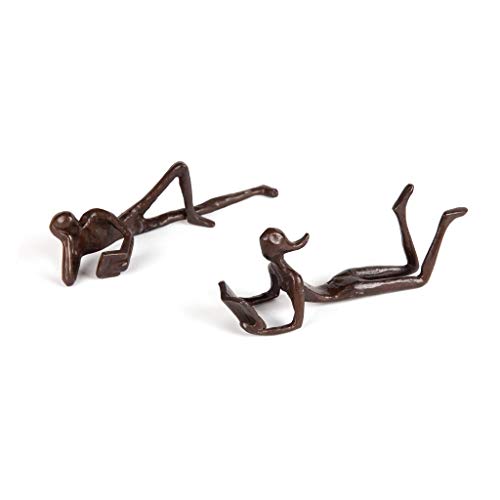 Danya B. ZD17346 Man and Woman Leisurely Reading a Book Bronze Sculptures – Metal Shelf Décor (2 Piece Set)