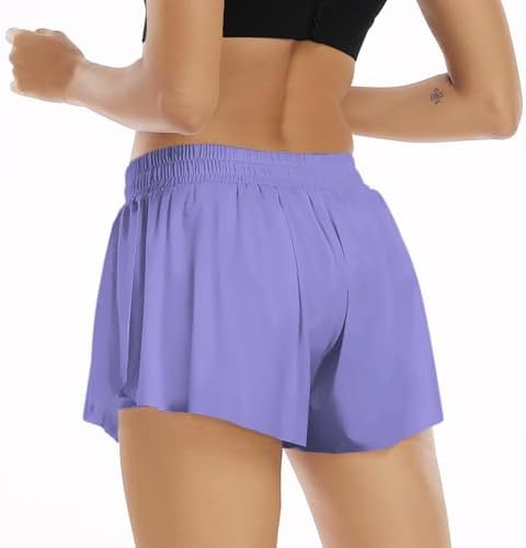 Wsirmet Flowy Shorts for Women Butterfly Shorts 2 in 1 Athletic Workout Gym Biker Running Shorts with Pockets