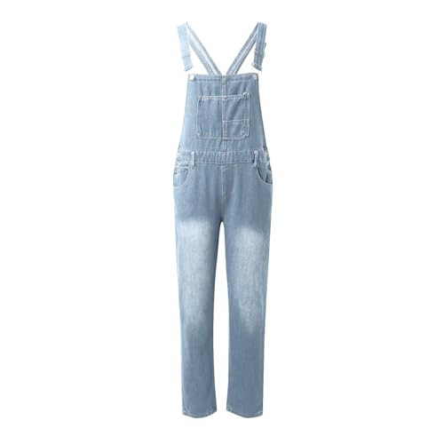 Peto para mujer monocolor con correa ajustable y pantalones vaqueros clásicos de pierna ancha 5