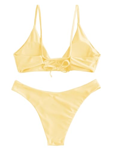 Image of ZAFUL Women's Tie Back Padded High Cut Bralette Bikini Set Two Piece Swimsuit
