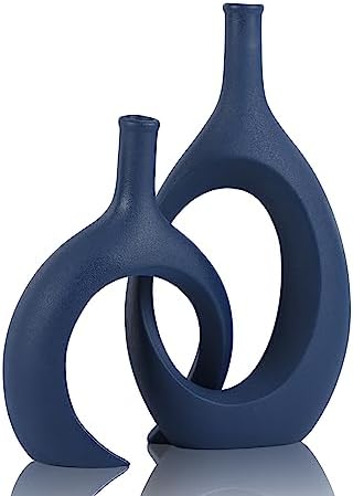 Amazon.com: Blue Ceramic Vase Set of 2 - Modern Navy Blue Vase for ...