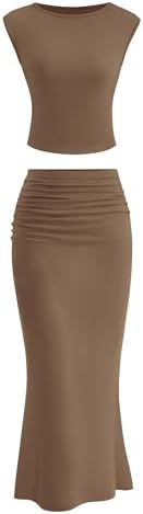 PRETTYGARDEN Skirt Sets Women 2 Piece Outfits Summer Outfits 2025 Going Out Crop Tops Long Maxi Skirts Beach Vacation Clothes