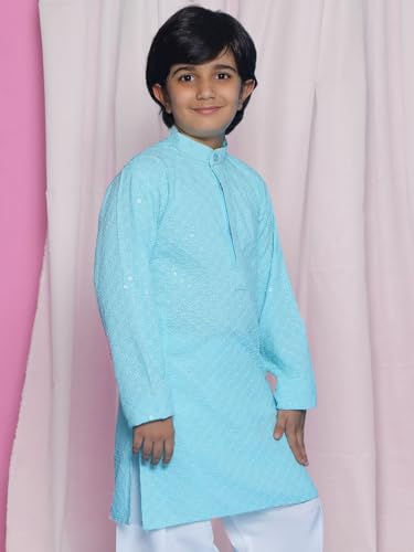 Image of AJ DEZINES Chikankari Kurta For Boys- Ethnic Wear | Embroidery Chikankari Sequined | Traditional & Festive Outfit | Cotton Stylish Boys Kurta | Perfect For Wedding & Family Function