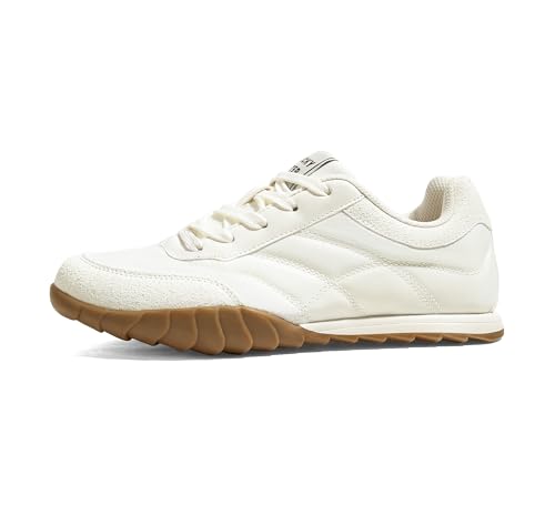 LUCKY STEP Women Retro Fashion Sneakers Thin Sole Tennis,Beige,10