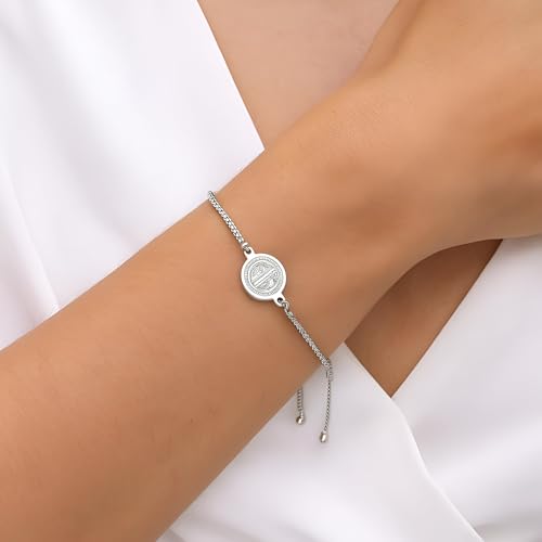 LUSSO 925 Sterling Silver San Benito Bracelet For Women And Men - 14K Gold Filled St Benedict Medal Bracelet Adjustable, Religious Saint Benedict Bracelet Braided Rosary Coin Beaded4