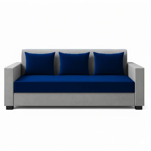 Image of FURNY Lexon 3 Seater Fabric Sofa Set (Dark Blue-Light Grey) Premium Velvet Finish | Durable & Comfortable | Ideal for Living Room