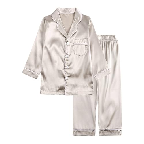 Girls Boys Satin 𝐏ajamas Set Baby Long Sleeve Solid Silk 𝐏js Kids 𝗦leepwear 𝗟oungewear Toddler 2025 Outfits 2 Piece