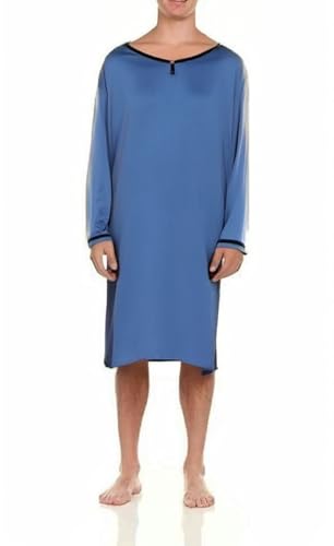 ASHER FASHION Mens Nightgown Henley Nightshirt for Sleeping Long Sleeve Big and Tall Nightwear, Loose Kaftan Sleepwear