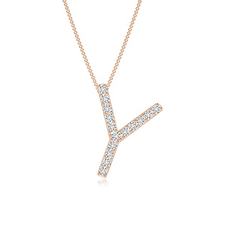 PURE IGNIS Lab Grown Diamond Capital Y Initial Pendant in 14K Rose Gold (Weight- 0.12 Ct., Color-H, SI2) | April Birthstone | Wedding, Anniversary, Engagement, Birthday Jewelry Gift For Women