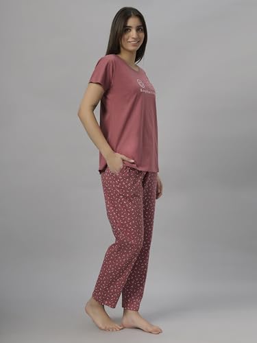 Image of DZZO Women's Cotton Printed Night Suit Set of T-Shirt & Pyjama, Night wear Dress, Relaxed wear for Women /Girls