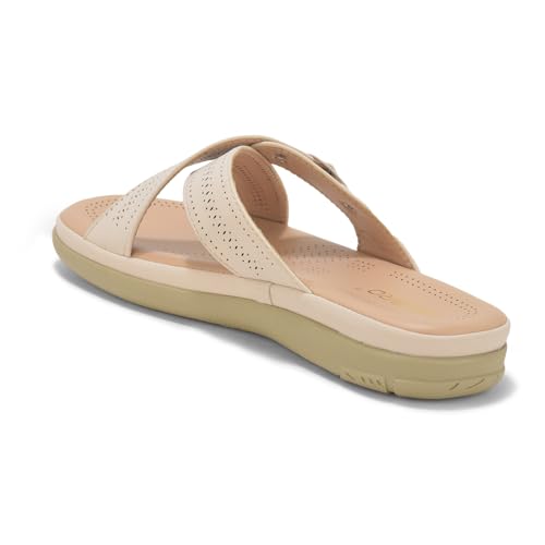 Image of SELBRO Women's Comfort Slip-On Sandals - Lightweight Criss-Cross Strap Flats with Laser-Cut Detail and Cushioned Footbed - Stylish Everyday Walking Flats SAR-CHD126