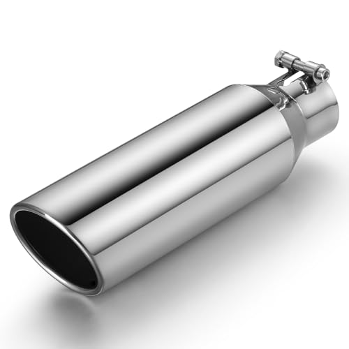 Wabuiltown Exhaust Tip 2.25 Inlet 3.5 Outlet 12 Long High Performance Stainless Steel Rustproof Polished Finish Rolled Angle Cut Bolt-On Diesel Tail Pipe Universal for Car Truck