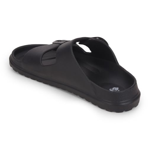 Image of Liberty A-HA COMMIT Slippers for Men - Black, Light Grey & Olive Green | Casual Slip-on Flats /Slippers Footwear - Buckle Closure | Casual Outdoor Chappal, Monsoon, Rainy Season Footwear for Man