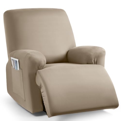 Image of TAOCOCO Stretch Recliner Couch Covers 3-Pieces Style Recliner Chair Covers Recliner Cover for Reclining Chair Slipcovers Feature Fitted Soft Washable (1 Seat, Taupe)