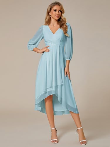 Image of Ever-Pretty Women's Chiffon V Neck Long Sleeves A-Line Midi Length Wedding Guest Dress Cocktail Party Formal Dresses 01926