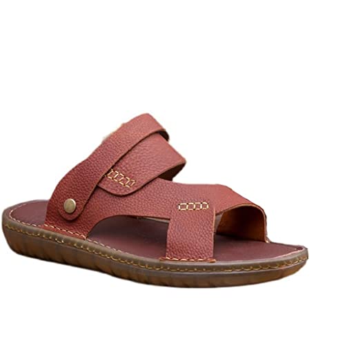 PU Leather Beach Sandals Man Shoes Concise Male Flats Casual Shoes Men Sandals Solid Slippers(White-Patch Five-Pointed star4,40 Code)