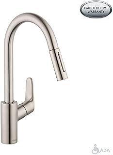 hansgrohe Focus Premium 1-Handle 16-Inch Tall Stainless Steel Kitchen Faucet with Pull Down