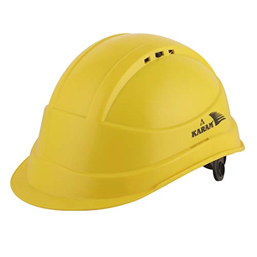 Image of KARAM PN542 Safety Helmet for Men Industrial| Ratchet Type Adjustment with Adjustable Chin Strap | Ventilation & Side Slot for Attachment | EN Certified Hard Hat | Lemon Yellow (Pack of 5)
