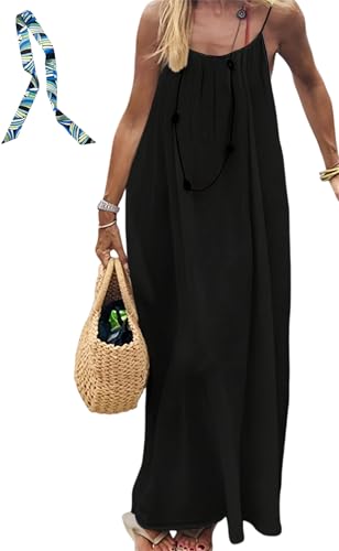 Rückenfreies Cami-Kleid, Damen, Sommer, lässig, ärmellos, rückenfrei, Maxikleid für Strand, Spaghettiträger, fließendes, langes Sommerkleid,...