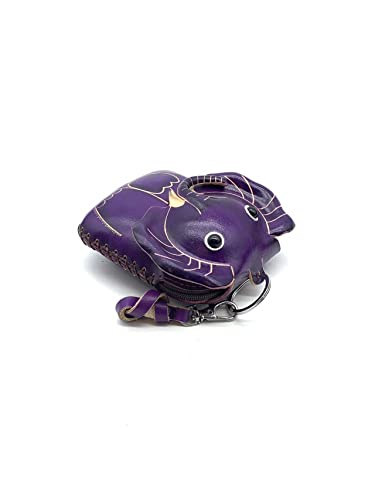 Handmade Vintage Genuine Leather 3D Animal Elephant Coin Purse With Removable Wrist Strap (Purple)3