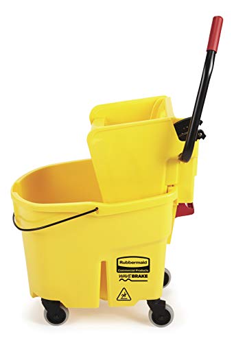 Rubbermaid Commercial Products, Wavebrake - Commercial Industrial Mop Bucket With Side-Press Wringer Combo On Wheels, 35 Quart, Yellow #TOP1