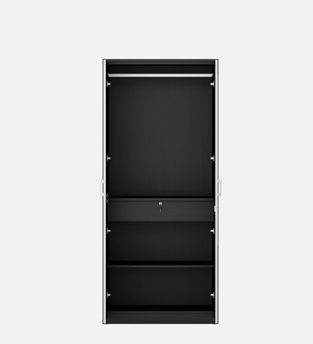 Image of Spacewood Dew Wardrobe | 3 Year Warranty | Almirah, Cupboard, Almari, 2 Door Wardrobe with Mirror, 1 Drawer (1 Lock Drawer) and 1 Hanging Space|Engineered Wood| Natural Wenge