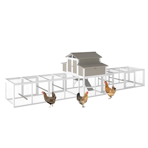 195.48" L 2-Story Chicken Coop with Extra Run Cage,Chicken House Hen House with 2 Large Nesting Boxes,Expandable Poultry Cage for 6-8 Chicken with 8 P