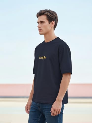 Image of BULLMER Peach Trendy Front Printed oversized Round Neck T-shirt for men