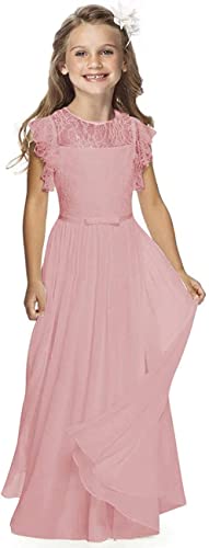 CQDY Vestidos de flores para niñas para bodas, vestido de encaje de flores, vestido de flores, vestido de flores, vestido de dama de honor, bautizo con lazo grande, 2-13 años, rosa, rosa.