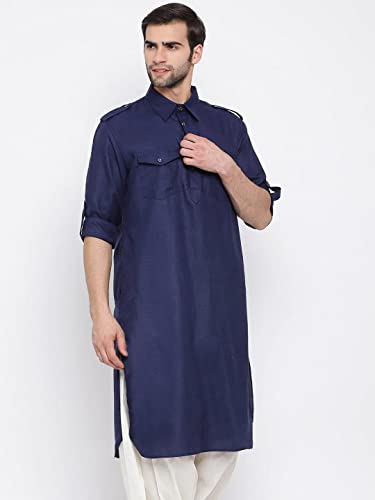 Elina fashion Men's Cotton Kurta Pajama Pathani Set||Indian Pakistani Ethnic Rakhi Festival Wear Blue_XX-Large Size3