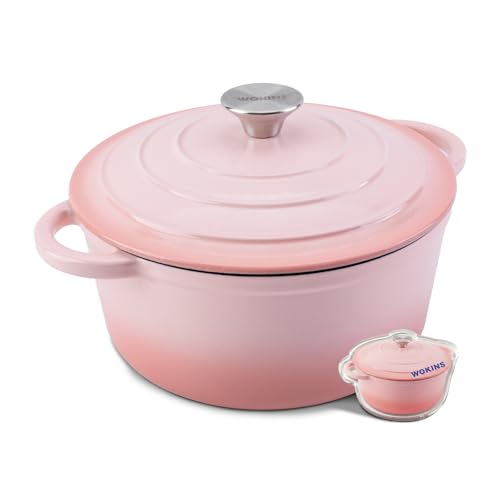 WOKINS 5.5-QT Enameled Cast Iron Round Dutch Oven With Lid Oven safe Pink