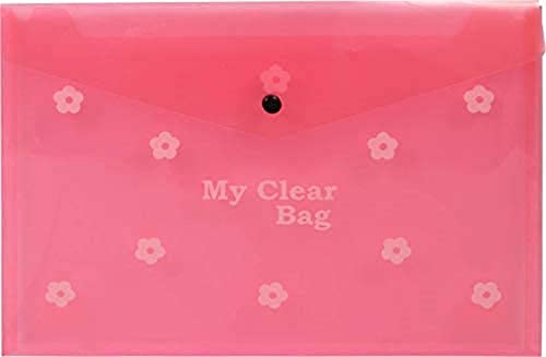 Image of Peeplvalue My Clear Bag Pack of 12 A4 Size Blue Colour Floral Design Transparent Plastic Folder, Button Closer File, Document Organizer