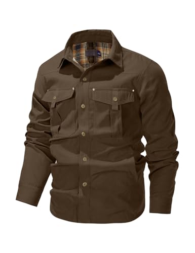 Image of Haellun Men's Flannel Lined Shacket Long Sleeve Plaid Western Cowboy Snap Button Down Shirts Jackets with Pockets