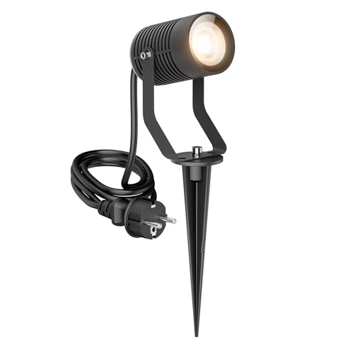 ledscom.de Gartenstrahler SHINGA mit Erdspieß für außen, IP65, Stecker, anthrazit, inkl. GU10 LED Lampe 468lm, warmweiß