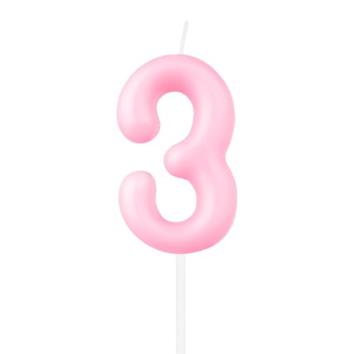 iNINGER Macaron Pink Number 3 Candles,Pink 3rd Birthday Candles,Macaron Happy Birthday Candle for Cake,Pink Cake Topper Decorations for Girl Women Pastel Sweet Birthday Party Decorations Supplies