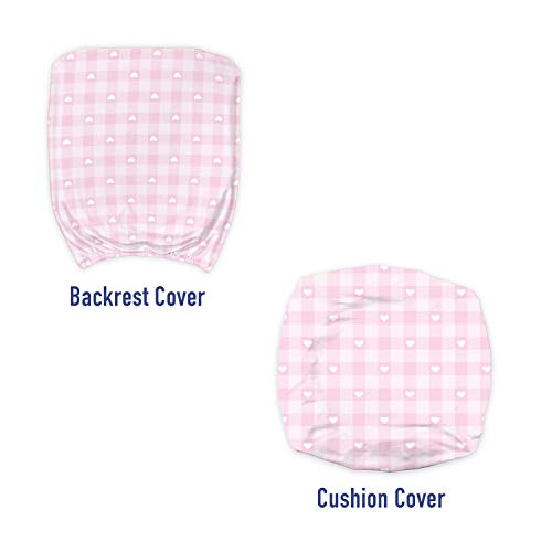 Lunarable Checkered Office Chair Slipcover, Romantic Tartan With Hearts Love Theme Pastel Girly Tones Cartoon, Protective Stretch Decorative Fabric Cover, Standard Size, Pink White #TOP2