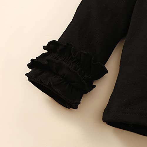 Toddler Baby Girl Solid Color T-Shirt Kids Blouse Plain Ruffle Sleeve Top Cotton Casual Clothes (033A-Black, 4-5 Years) - Thumbnail 6