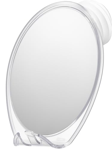 HONEYBULL Fogless Shower Mirror with Suction Mount & Swivel – Anti-Fog Acrylic Bathroom Mirror for Shaving – Built-in Razor Holder  Easy Install  Home Shower Accessory (White Large)