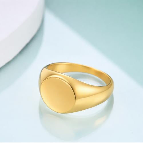 MYNENEY Stainless Steel Round Shape Classical Simple Plain Wedding Engagement Statement Pinky Band Signet Rings for Men Women Size 4-15(Gold,4.5) by MYNENEY - Used condition - Image 4