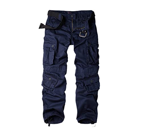 Pantalon cargo 8 poches homme coton bleu marine baggy tactique