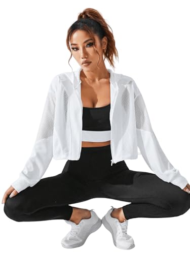 SweatyRocks Women's Activewear Long Sleeve Sheer Mesh Hooded Full Zip Sports Track Jacket4