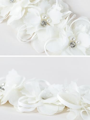 Lace Floral Baby Girls Headband Soft Elastic Hairband Flowers Pearl White Baby Hair Band Newborns Infants Toddlers 0-36 Months Headpiece Christening Baptism Party Hair Accessories3