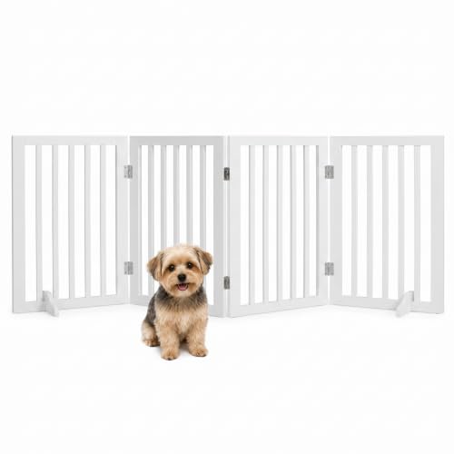 GREENSAPPIRE Wooden Dog Gate 4 Panel Foldable Pet Barrier White 180 * 60cm